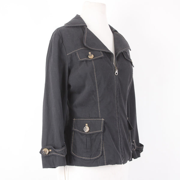 Leslie Stuart Jacket Sz 6 Black Collared Pockets Cotton Spandex Jacket