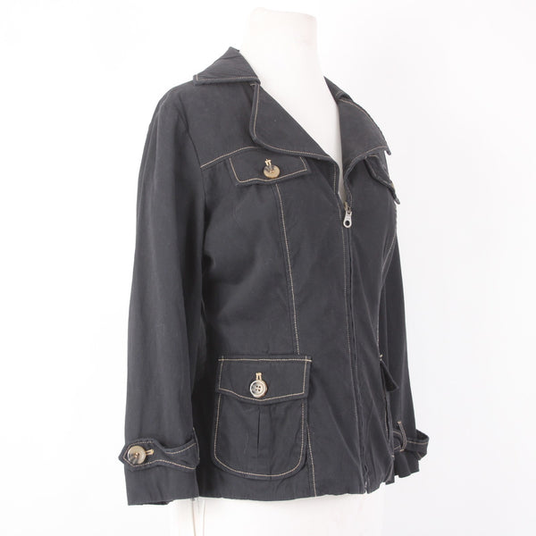Leslie Stuart Jacket Sz 6 Black Collared Pockets Cotton Spandex Jacket