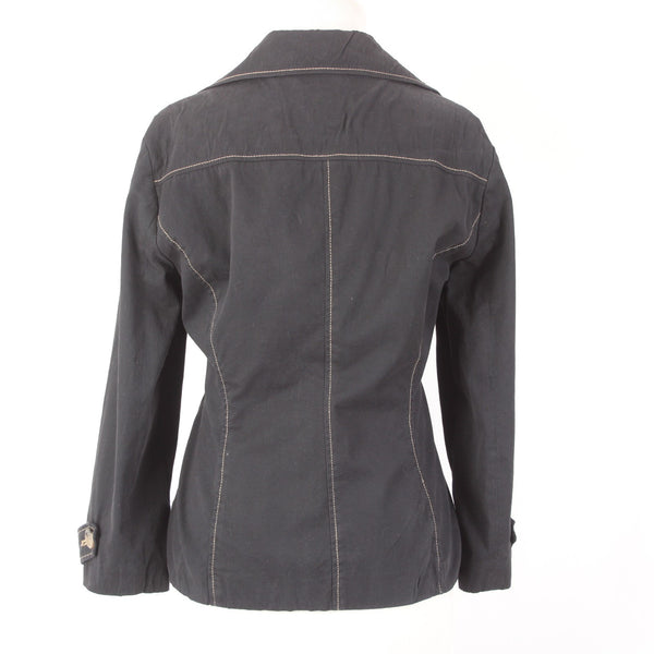 Leslie Stuart Jacket Sz 6 Black Collared Pockets Cotton Spandex Jacket