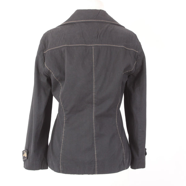 Leslie Stuart Jacket Sz 6 Black Collared Pockets Cotton Spandex Jacket