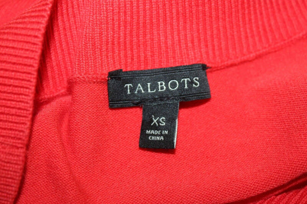 Talbots Sz XS Red V Neck Cotton Nylon Rayon Spandex Front Poly Back Sweater