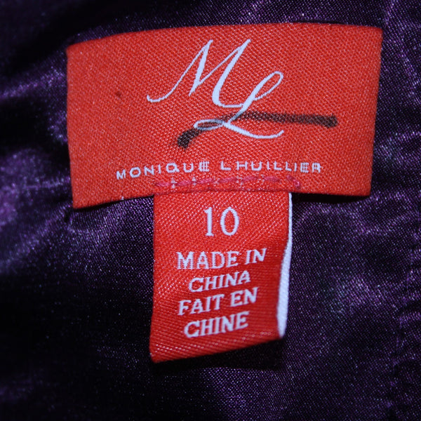 Monique Lhuillier Dress Sz 10 Purple Lined Lace Overlay 100% Nylon Poly Dress