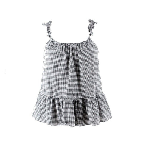 Madewell Sz 4 Black White Mini Checks Ruffles Gathered Peplum Cotton Top