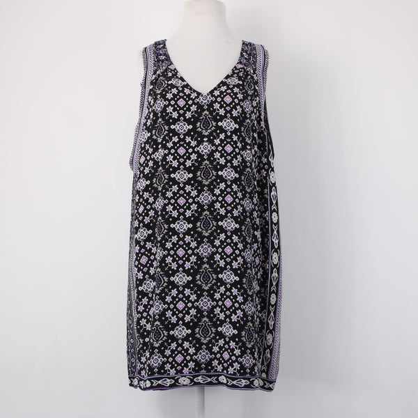 Calypso Dress Sz S Black Purple Multi Color V Neck Lined Silk Viscose Dress