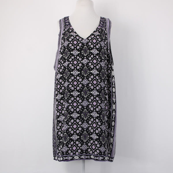Calypso Dress Sz S Black Purple Multi Color V Neck Lined Silk Viscose Dress
