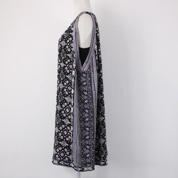 Calypso Dress Sz S Black Purple Multi Color V Neck Lined Silk Viscose Dress