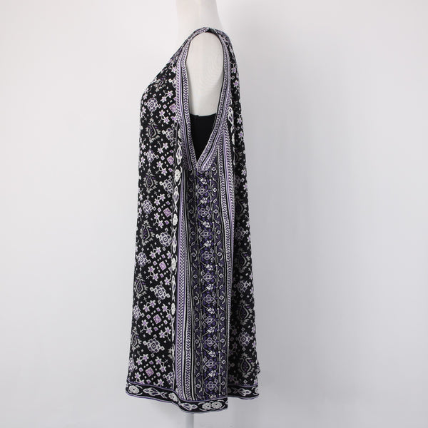 Calypso Dress Sz S Black Purple Multi Color V Neck Lined Silk Viscose Dress