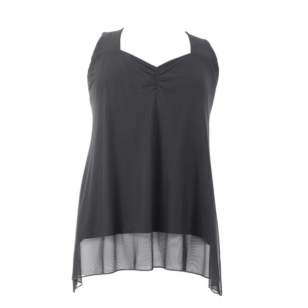 Unsure Brand Top New $189 Sz 52 Black Layered V Neck Ruching Sleeveless Poly Top