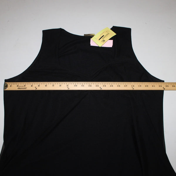 Unsure Brand Top New $189 Sz 52 Black Layered V Neck Ruching Sleeveless Poly Top