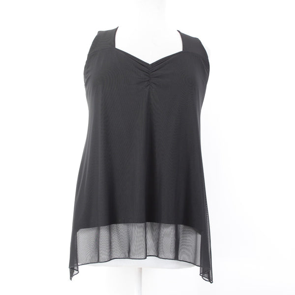 Unsure Brand Top New $189 Sz 52 Black Layered V Neck Ruching Sleeveless Poly Top