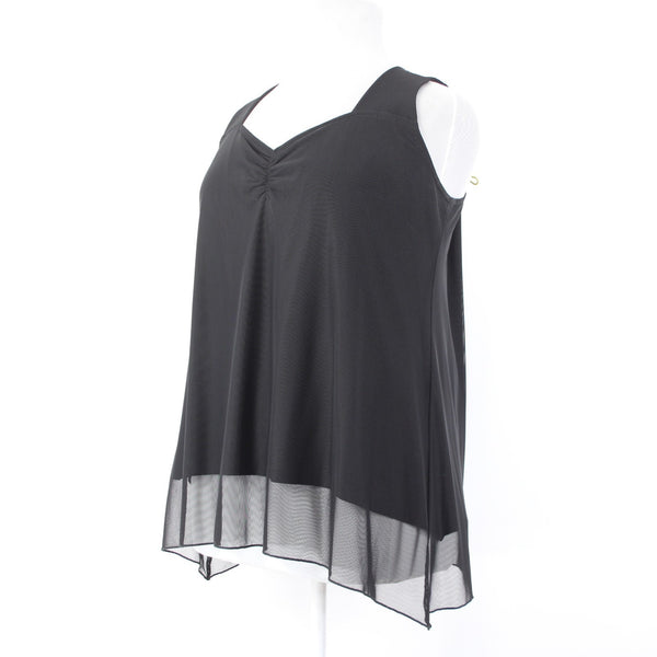 Unsure Brand Top New $189 Sz 52 Black Layered V Neck Ruching Sleeveless Poly Top