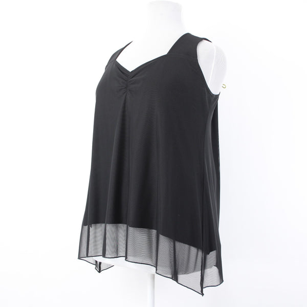 Unsure Brand Top New $189 Sz 52 Black Layered V Neck Ruching Sleeveless Poly Top