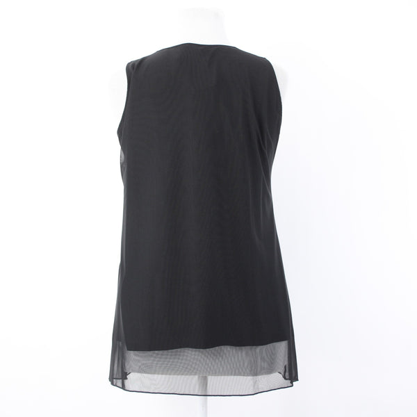Unsure Brand Top New $189 Sz 52 Black Layered V Neck Ruching Sleeveless Poly Top