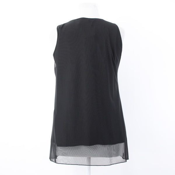 Unsure Brand Top New $189 Sz 52 Black Layered V Neck Ruching Sleeveless Poly Top