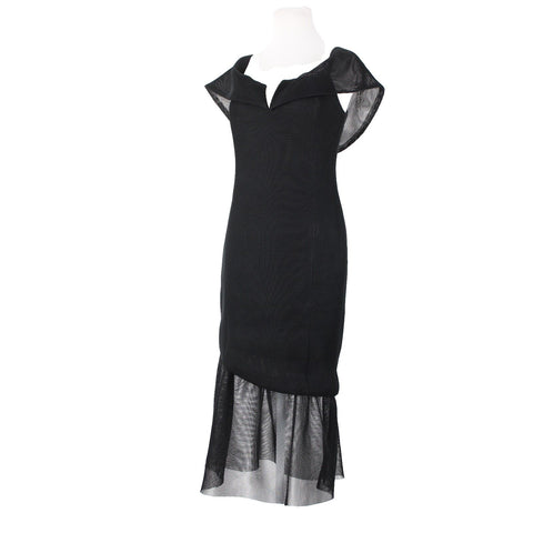 Elliatt Sz M Black V Neck Off Shoulders Asymmetrical Lined 100% Polyester Dress
