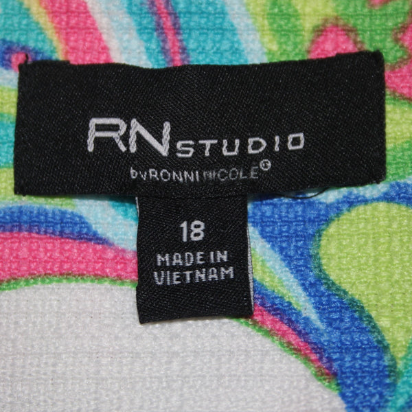 RN Studio Dress Sz 18 Blue White Multi Colored Sleeveless 100% Polyester Dress