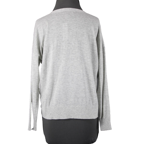 J Crew NEW $75 Sz M Gray Navy 3/4 Sleeve V Neck Bow Tie Cotton Wool Sweater