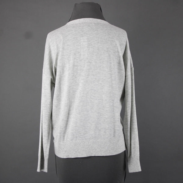 J Crew NEW $75 Sz M Gray Navy 3/4 Sleeve V Neck Bow Tie Cotton Wool Sweater