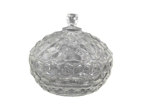 American Fostoria Vintage Clear Glass Cube Pattern W/ Lid 5" Candy Nut Dish