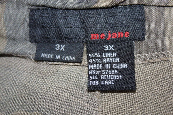 Me Jane NEW Sz 3X X 24 Green Brown Wide Leg Linen Blend Capri Pant