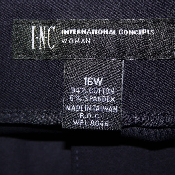 INC Sz 16W x 28 Navy Blue Hook Eye Closure Cotton Spandex Woman Crop Pant