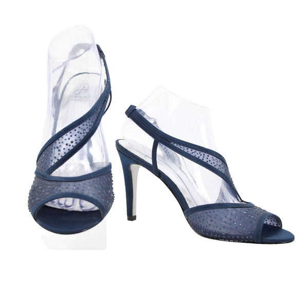 Adrianna Papell Sz 40/ 10M Navy Blue Rhinestones Leather 3.75" Heels