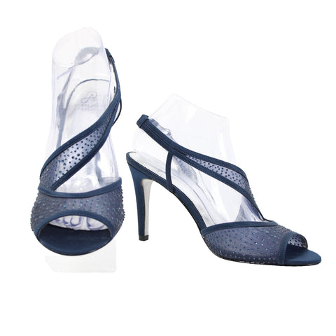 Adrianna Papell Sz 40/ 10M Navy Blue Rhinestones Leather 3.75" Heels