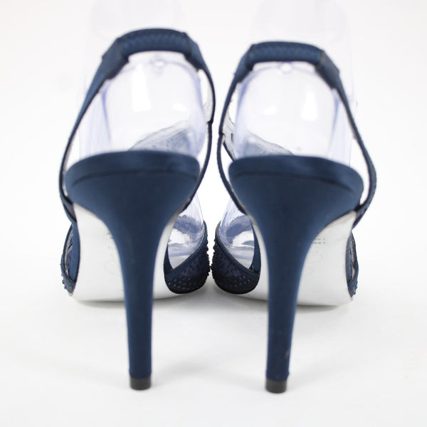 Adrianna Papell Sz 40/ 10M Navy Blue Rhinestones Leather 3.75" Heels