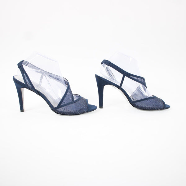 Adrianna Papell Sz 40/ 10M Navy Blue Rhinestones Leather 3.75" Heels