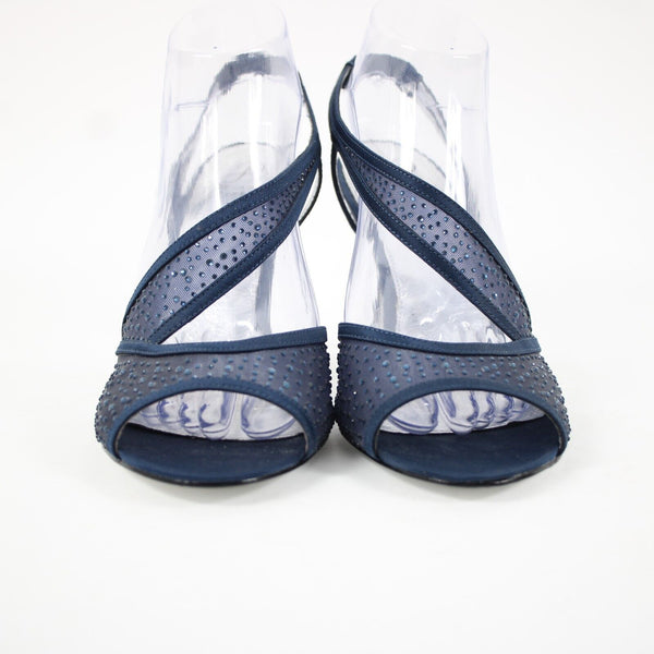 Adrianna Papell Sz 40/ 10M Navy Blue Rhinestones Leather 3.75" Heels