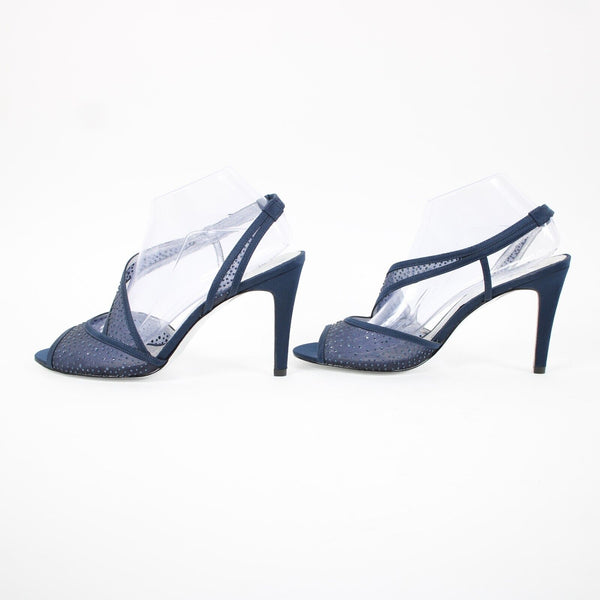 Adrianna Papell Sz 40/ 10M Navy Blue Rhinestones Leather 3.75" Heels