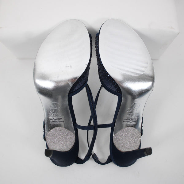Adrianna Papell Sz 40/ 10M Navy Blue Rhinestones Leather 3.75" Heels