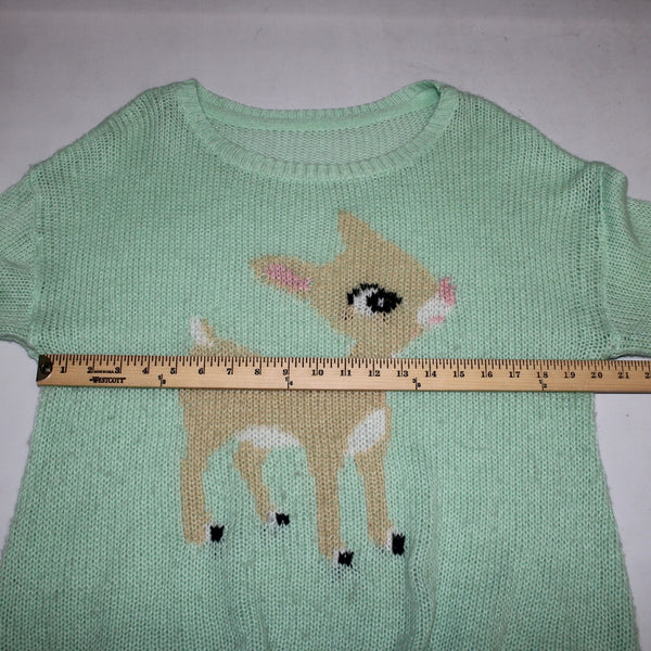 Deer Sweater Sz No Size L? Mint Green Multi Color Rudolph Reindeer Acrylic