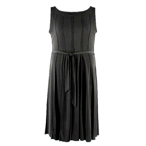 Voir Voir Sz 18 Black Belted Gored Polyester Spandex A Line Slimming Dress