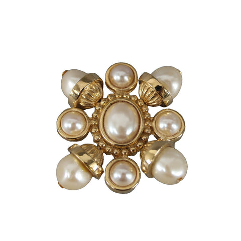 St John Goldtone Baroque Faux Pearls Square 1.25" Brooch Pin