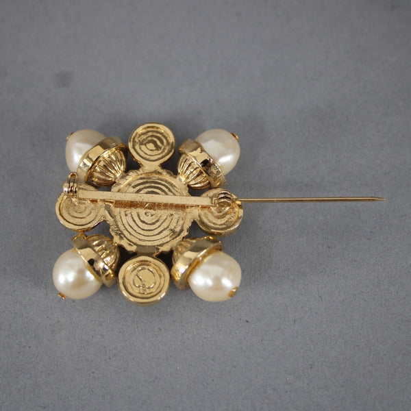 St John Goldtone Baroque Faux Pearls Square 1.25" Brooch Pin