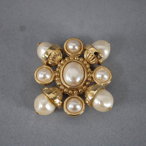St John Goldtone Baroque Faux Pearls Square 1.25" Brooch Pin