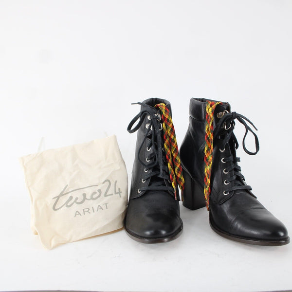 Ariat Sz 10 B Black Leather Upper Rubber Outsole 3.5" Heel Laced Boot