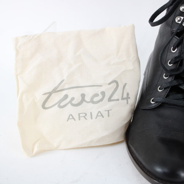 Ariat Sz 10 B Black Leather Upper Rubber Outsole 3.5" Heel Laced Boot