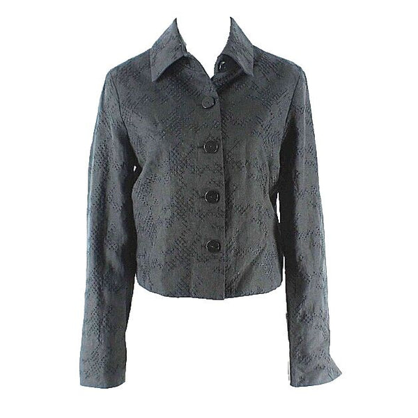 Worth NEW Sz 8 Black Embroider Vent Cuff Button Front 100% Linen Lined Jacket