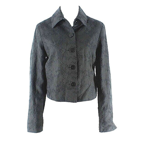 Worth NEW Sz 8 Black Embroider Vent Cuff Button Front 100% Linen Lined Jacket