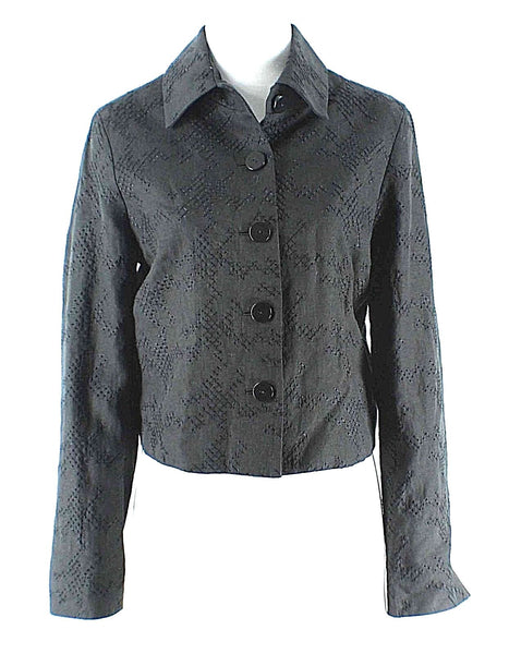 Worth NEW Sz 8 Black Embroider Vent Cuff Button Front 100% Linen Lined Jacket