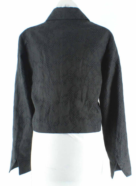Worth NEW Sz 8 Black Embroider Vent Cuff Button Front 100% Linen Lined Jacket