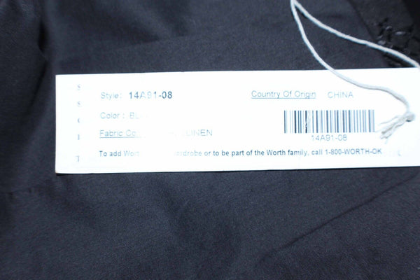 Worth NEW Sz 8 Black Embroider Vent Cuff Button Front 100% Linen Lined Jacket