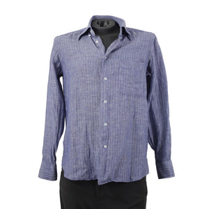 Gugliebninotti Sz 15 3/4 / 40 Blue White Striped Collared 100% Linen AS IS Shirt