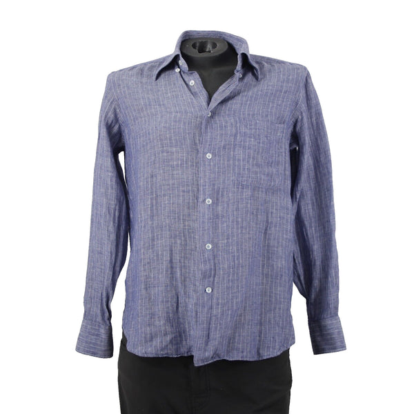 Gugliebninotti Sz 15 3/4 / 40 Blue White Striped Collared 100% Linen AS IS Shirt