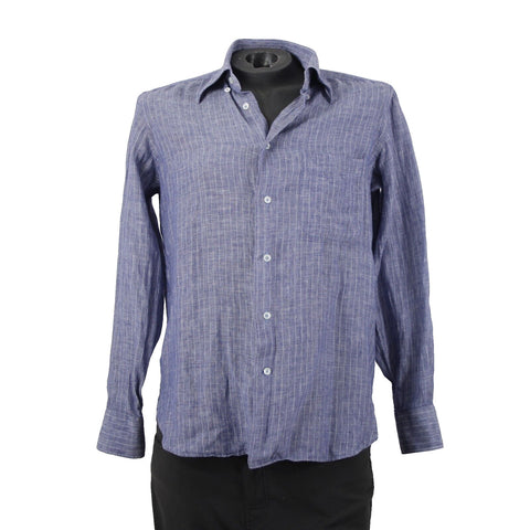 Gugliebninotti Sz 15 3/4 / 40 Blue White Striped Collared 100% Linen AS IS Shirt