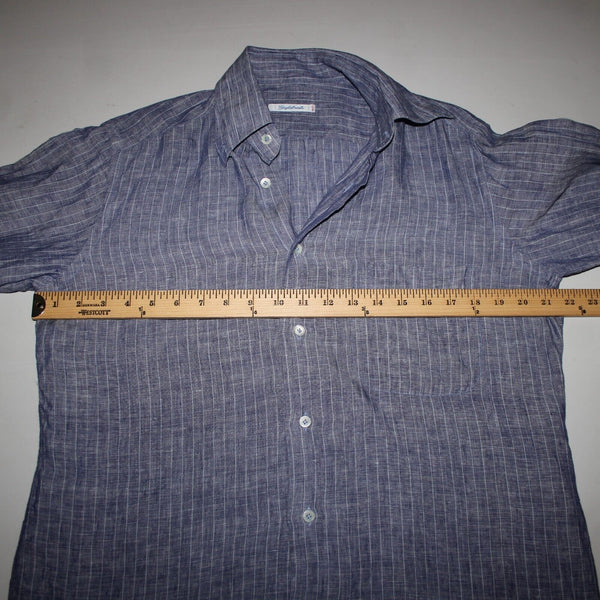 Gugliebninotti Sz 15 3/4 / 40 Blue White Striped Collared 100% Linen AS IS Shirt