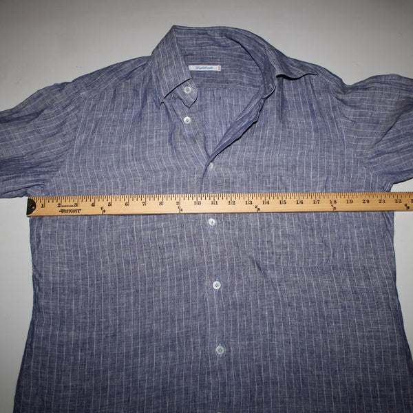 Gugliebninotti Sz 15 3/4 / 40 Blue White Striped Collared 100% Linen AS IS Shirt