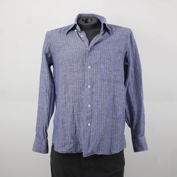 Gugliebninotti Sz 15 3/4 / 40 Blue White Striped Collared 100% Linen AS IS Shirt